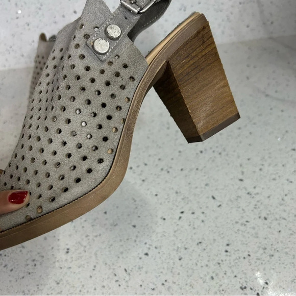 Barbara Barbieri Leather Slingback Peep Toe Block Heel Gray - Picture 10 of 12